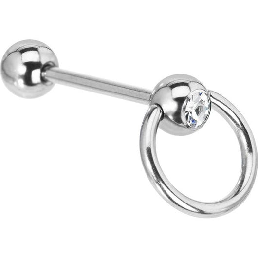 Slave Ring With CZ Set Ball 316L Surgical Steel Barbell Tongue Ring