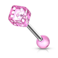 Pink Acrylic Dice Ball Barbell Tongue Rings