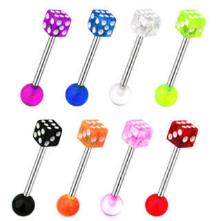 8 Pc Pack Of Acrylic Dice Ball Barbell Tongue Rings