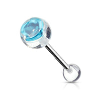 Titanium Aqua Rose Embedded In 10 mm Clear Ball Barbell Tongue Rings