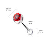 Metal Red Rose Embedded In 10 mm Clear Ball Barbell Tongue Rings