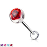 Metal Red Rose Embedded In 10 mm Clear Ball Barbell Tongue Rings