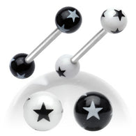 Printed Multi Star Balls Surgical Steel Barbell Tongue Ring