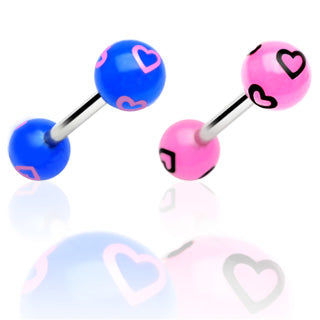 Printed Multi Heart Balls Surgical Steel Barbell Tongue Ring