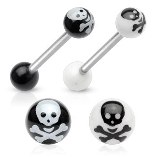 Crossbone Skull Balls Surgical Steel Barbell Tongue Ring