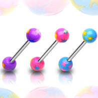 Multi Colored Starburst Balls Surgical Steel Barbell Tongue Ring