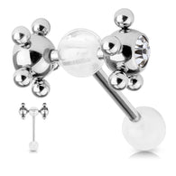 Clear Acrylic Ball With Multi Steel Ball CZ Ball Barbell Tongue Rings 14GA