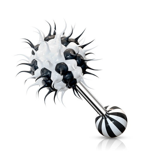 Candy Stripe Silicone Spiky Koosh Balls Barbell Tongue Rings iconbodyjewelry