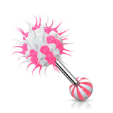 Candy Stripe Silicone Spiky Koosh Balls Barbell Tongue Rings