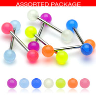 20 Pc (10 Pairs) Assorted Glow In Dark Balls Nipple Barbell Tongue Rings