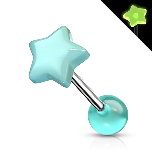 Blue Glow In The Dark Star Top Ball Barbell Tongue Rings