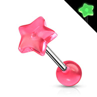 Pink Glow In The Dark Star Top Ball Barbell Tongue Rings