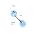 Blue Glow In The Dark Smile Face Ball Barbell Tongue Rings
