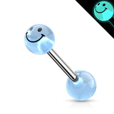 Blue Glow In The Dark Smile Face Ball Barbell Tongue Rings