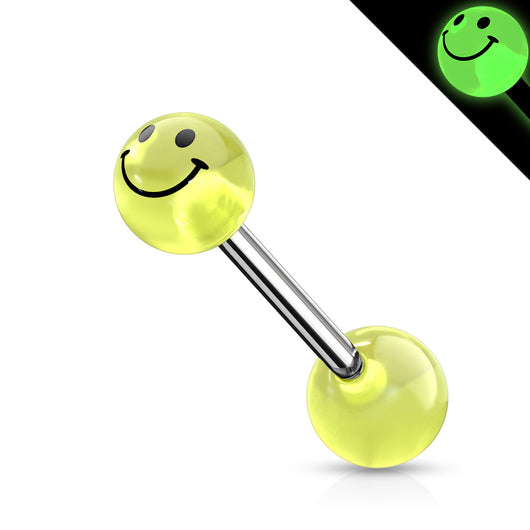 Green Glow In The Dark Smile Face Ball Barbell Tongue Rings