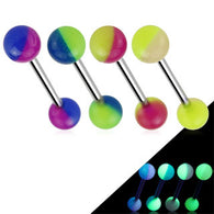 4 Pc Stripe Glow In The Dark Ball Surgical Steel Nipple Barbell Tongue Rings