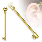 316L Surgical Steel Heart Key with CZs Industrial Barbell