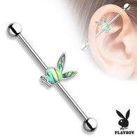 Abalone Inlaid Playboy Bunny Surgical Steel Industrial Barbells