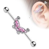 Marquise and Round CZ Butterfly Surgical Steel Industrial Barbells