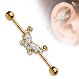 Marquise and Round CZ Butterfly Surgical Steel Industrial Barbells