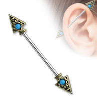 Turquoise set Tribal Spear 316L Surgical Steel Industrial Barbell