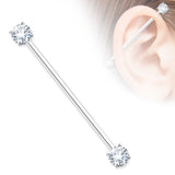 7mm Prong Set CZ Surgical Steel Industrial Barbells