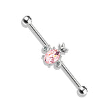 Oval Crystal Pineapple Center Surgical Steel Industrial Barbells