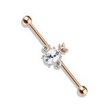 Oval Crystal Pineapple Center Surgical Steel Industrial Barbells