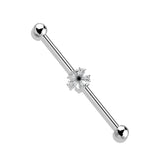 Black CZ Center 5 Pear CZ Flower 316L Surgical Steel Industrial Barbells