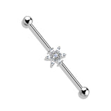 Princess Cut CZ Flower 316L Surgical Steel Industrial Barbells