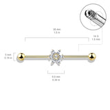 Princess Cut CZ Flower 316L Surgical Steel Industrial Barbells