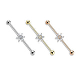 Princess Cut CZ Flower 316L Surgical Steel Industrial Barbells