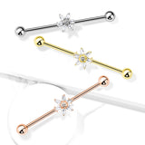 Princess Cut CZ Flower 316L Surgical Steel Industrial Barbells