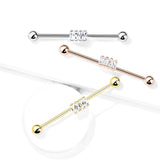 4 Square CZ Set 316L Surgical Steel Industrial Barbells