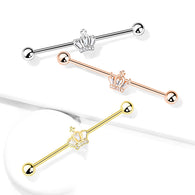 CZ Paved Crown  316L Surgical Steel Industrial Barbells