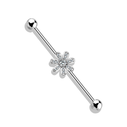 Micro CZ Paved Flower 316L Surgical Steel Industrial Barbells