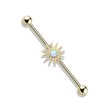 14K Gold Plated Surgical Steel Opal Stone Sunburst Industrial Barbells