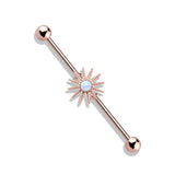 14K Gold Plated Surgical Steel Opal Stone Sunburst Industrial Barbells