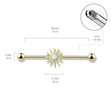 14K Gold Plated Surgical Steel Opal Stone Sunburst Industrial Barbells