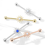 14K Gold Plated Surgical Steel Opal Stone Sunburst Industrial Barbells