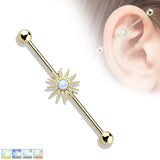 14K Gold Plated Surgical Steel Opal Stone Sunburst Industrial Barbells