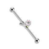 CZ Flower and Leaves 316L Surgical Steel Industrial Barbells