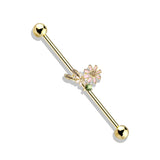 CZ Flower and Leaves 316L Surgical Steel Industrial Barbells