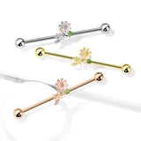 CZ Flower and Leaves 316L Surgical Steel Industrial Barbells