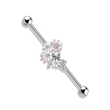 CZ And Enamel Flower Bouquet 316L Surgical Steel Industrial Barbells