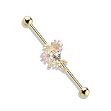 CZ And Enamel Flower Bouquet 316L Surgical Steel Industrial Barbells