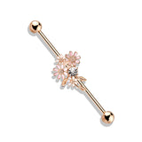 CZ And Enamel Flower Bouquet 316L Surgical Steel Industrial Barbells
