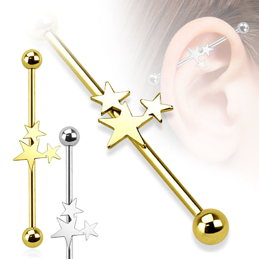 Triple Stars 316L Surgical Steel Industrial Barbell