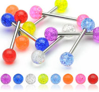 20 Pc (10 Pairs) Assorted UV Glitter Balls Nipple Barbell Tongue Rings