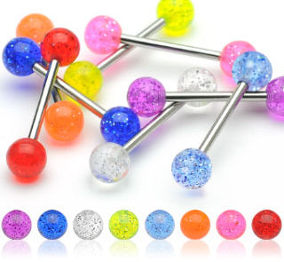 Assorted Color UV Glitter Balls Nipple Barbell Tongue Rings